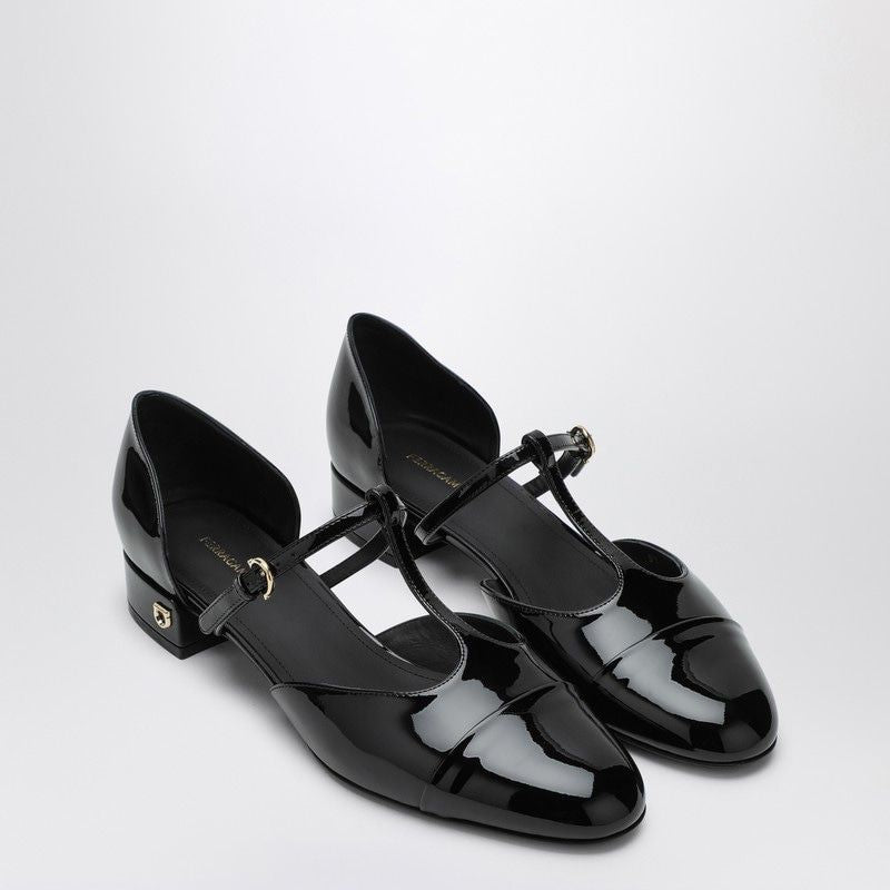 FERRAGAMO Elegant Black Patent Leather Ballerina Flats