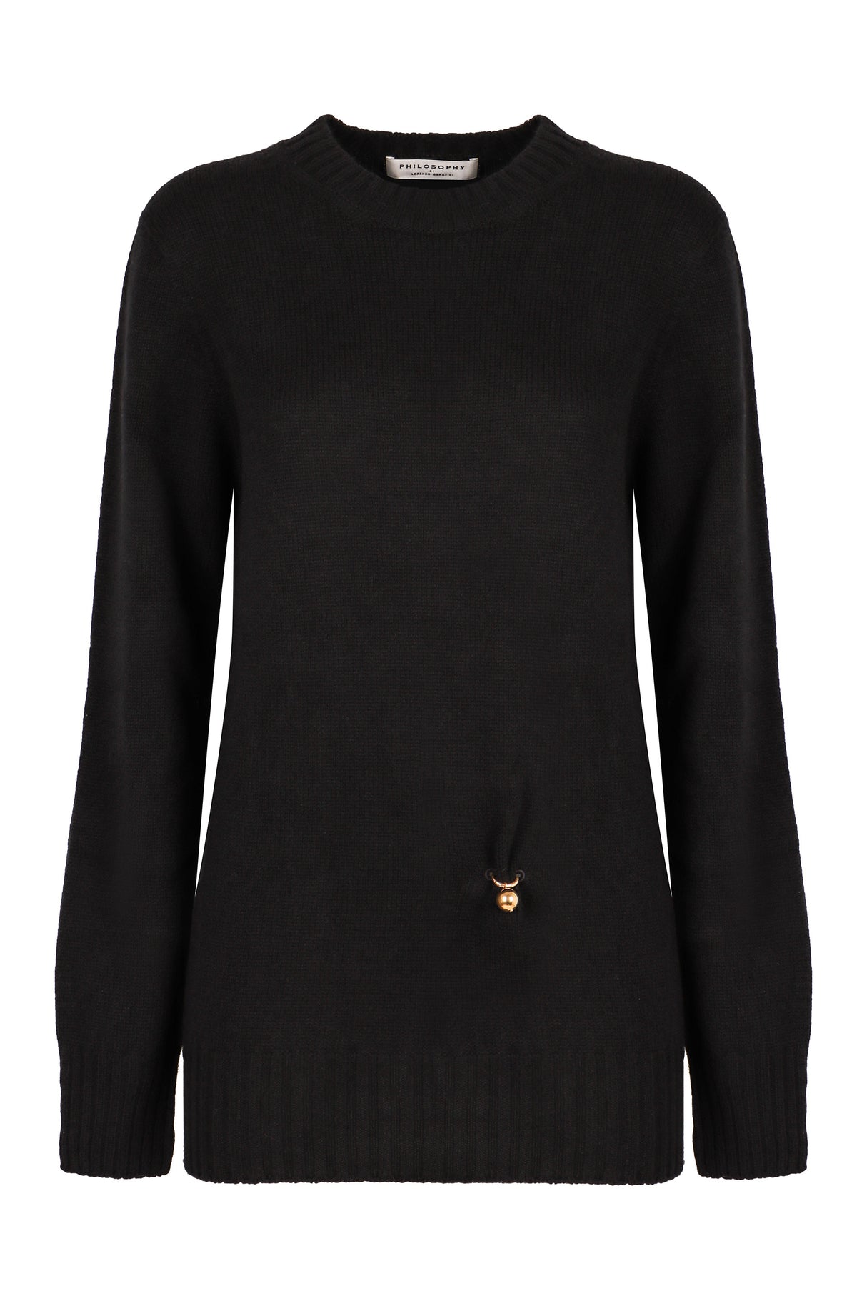 PHILOSOPHY DI LORENZO SERAFINI Luxurious Wool-Cashmere Sweater with Gold-Tone Accent