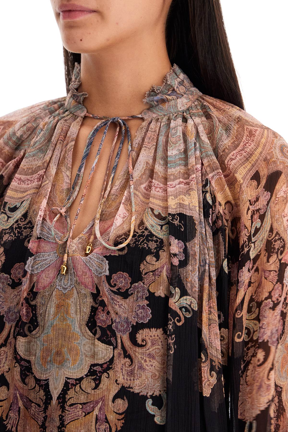 ZIMMERMANN Billowing Floral Blouse with Puffball Sleeves (Sizes 0-4)