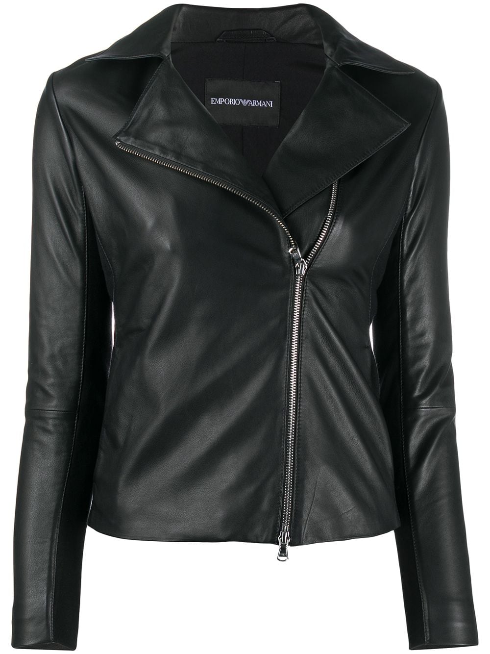 EMPORIO ARMANI Womens Slim Fit Leather Zipped Biker Jacket