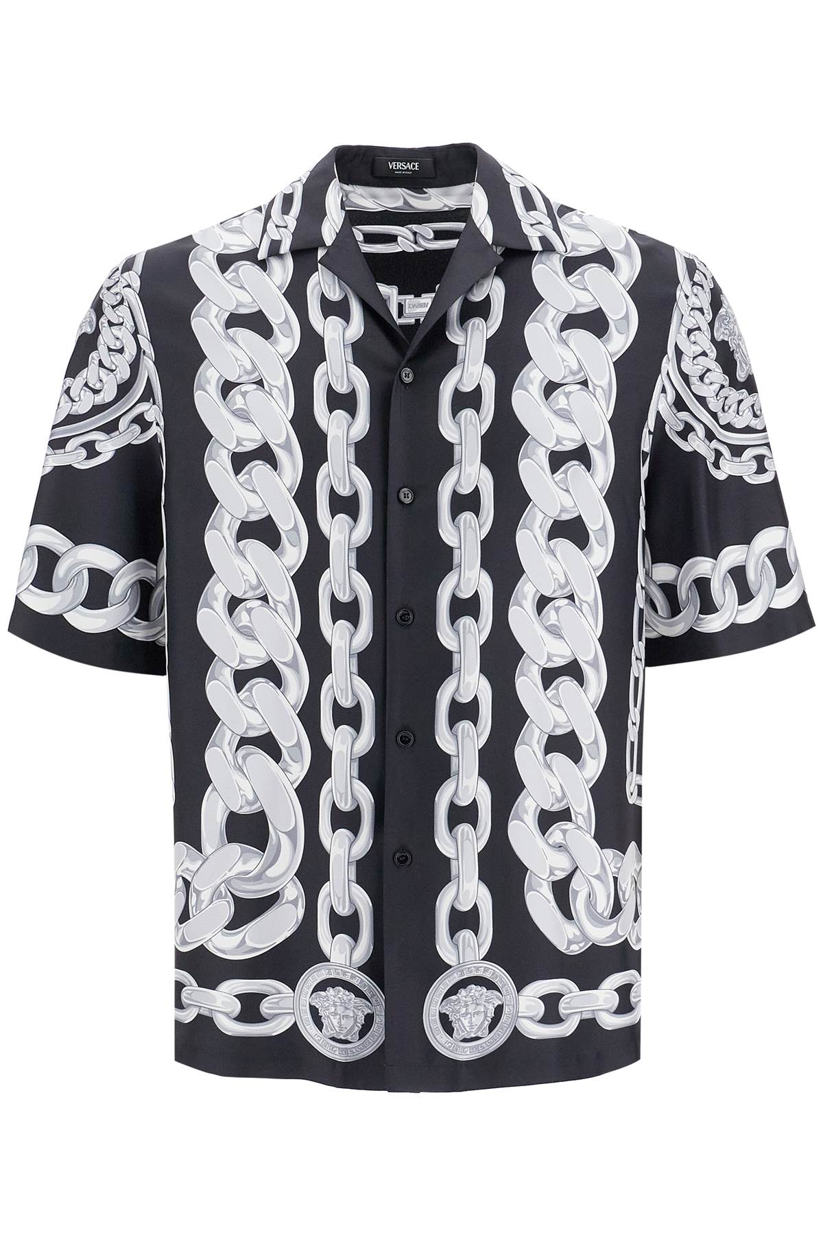 VERSACE Medusa Chains Printed Silk Bowling Shirt - Relaxed Fit, Size 48