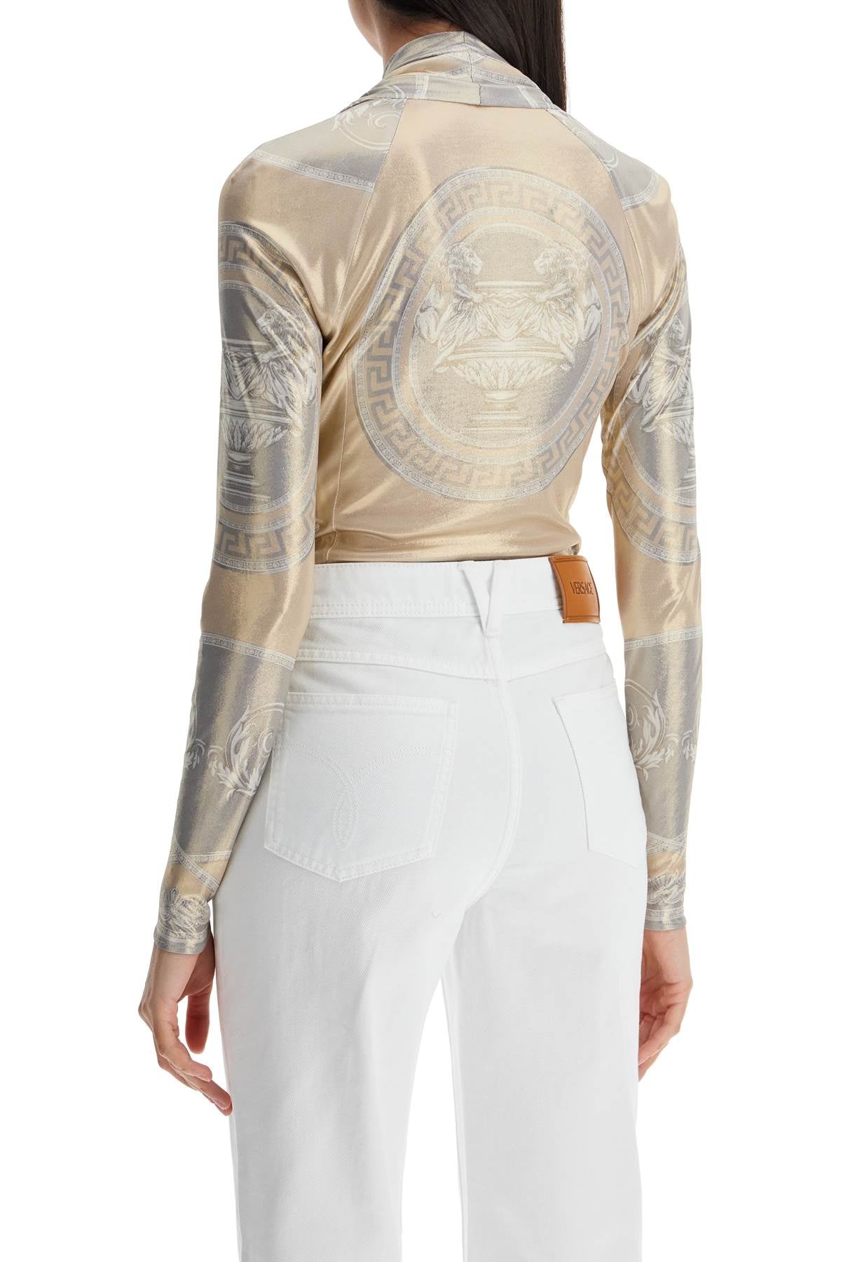 VERSACE Lightweight Long-Sleeved Top with Draped Neckline - Size 38