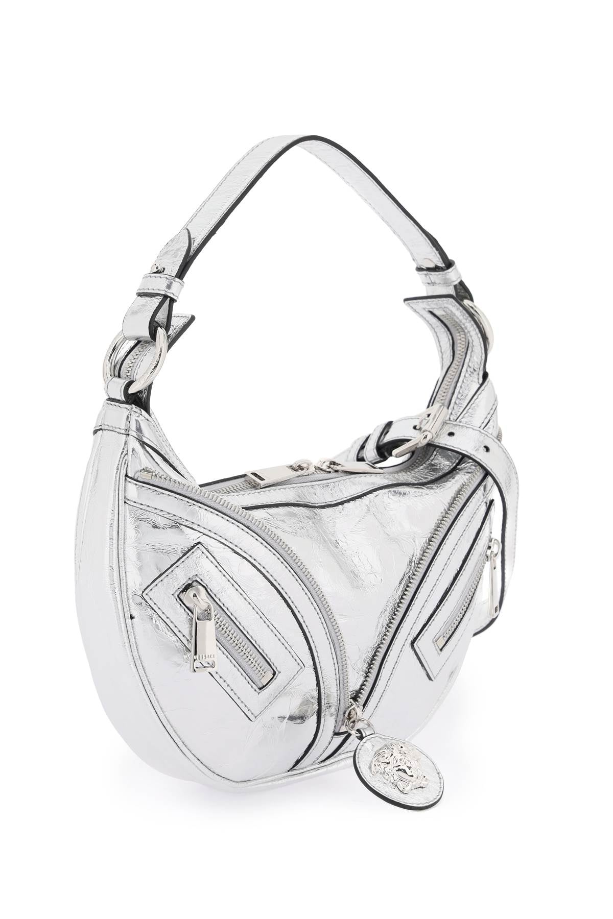 VERSACE Metallic Leather Shoulder Handbag with Medusa Charm and Silver-Tone Hardware for Women