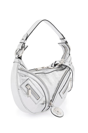 VERSACE Metallic Leather Shoulder Handbag with Medusa Charm and Silver-Tone Hardware for Women