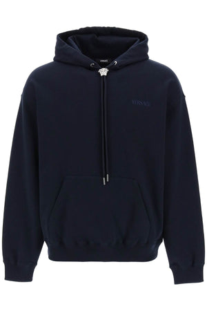 VERSACE Navy Ribbed Cotton Hoodie for Men