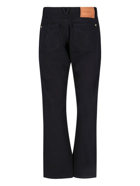 VERSACE Black Straight Leg Jeans with Medusa Detail and Gold-tone Accents for Men