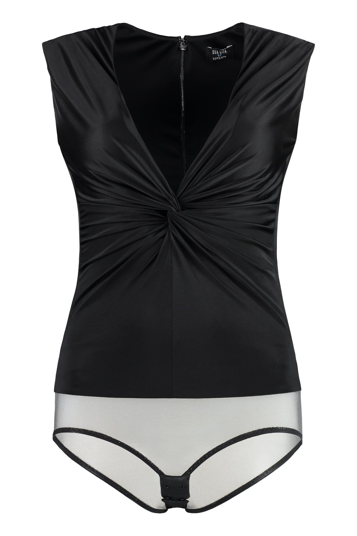 VERSACE Sleeveless Black Bodysuit with Decorative Front Knot for Women - FW23