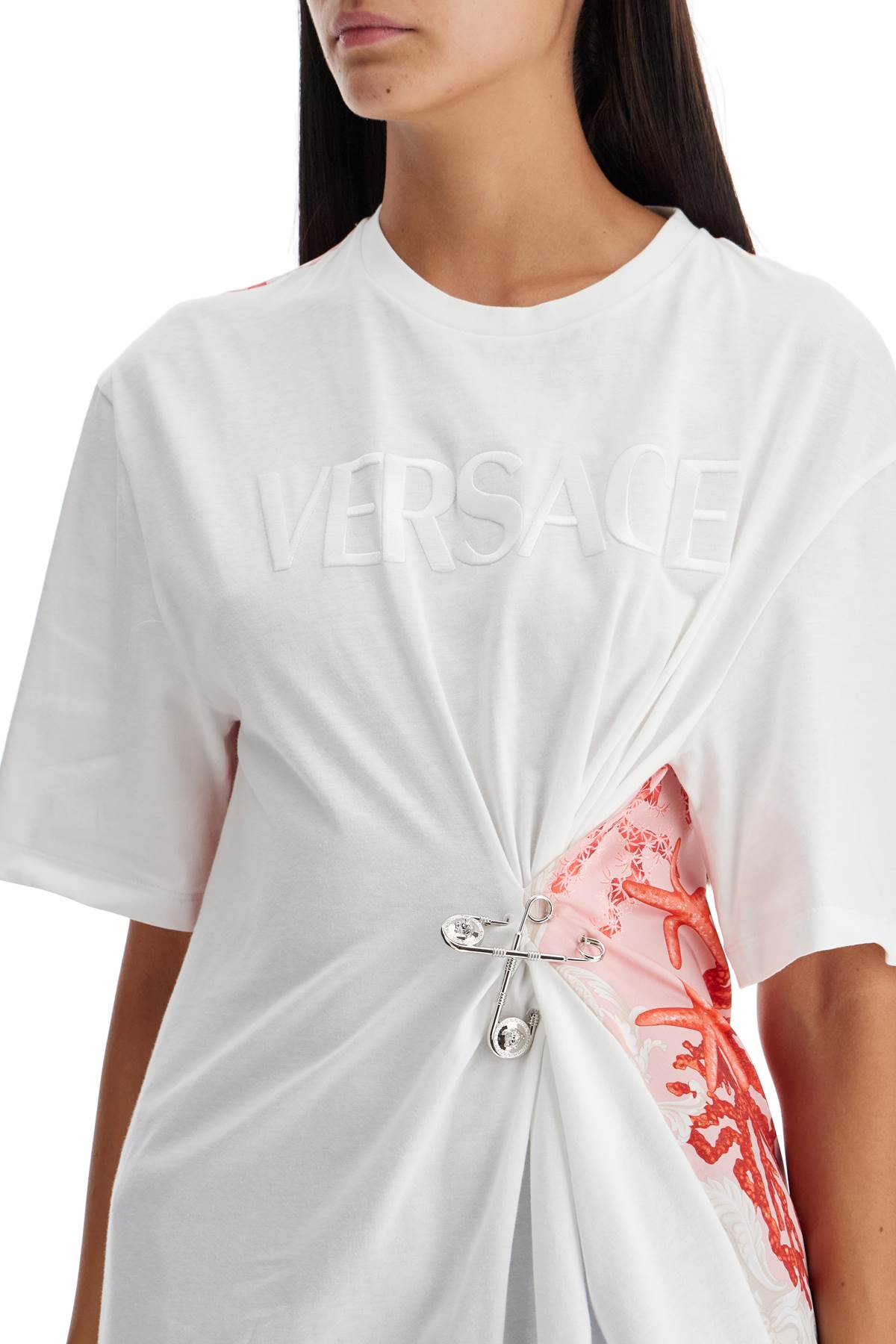 VERSACE Baroque Sea Print Safety Pin T-Shirt - Oversized Fit