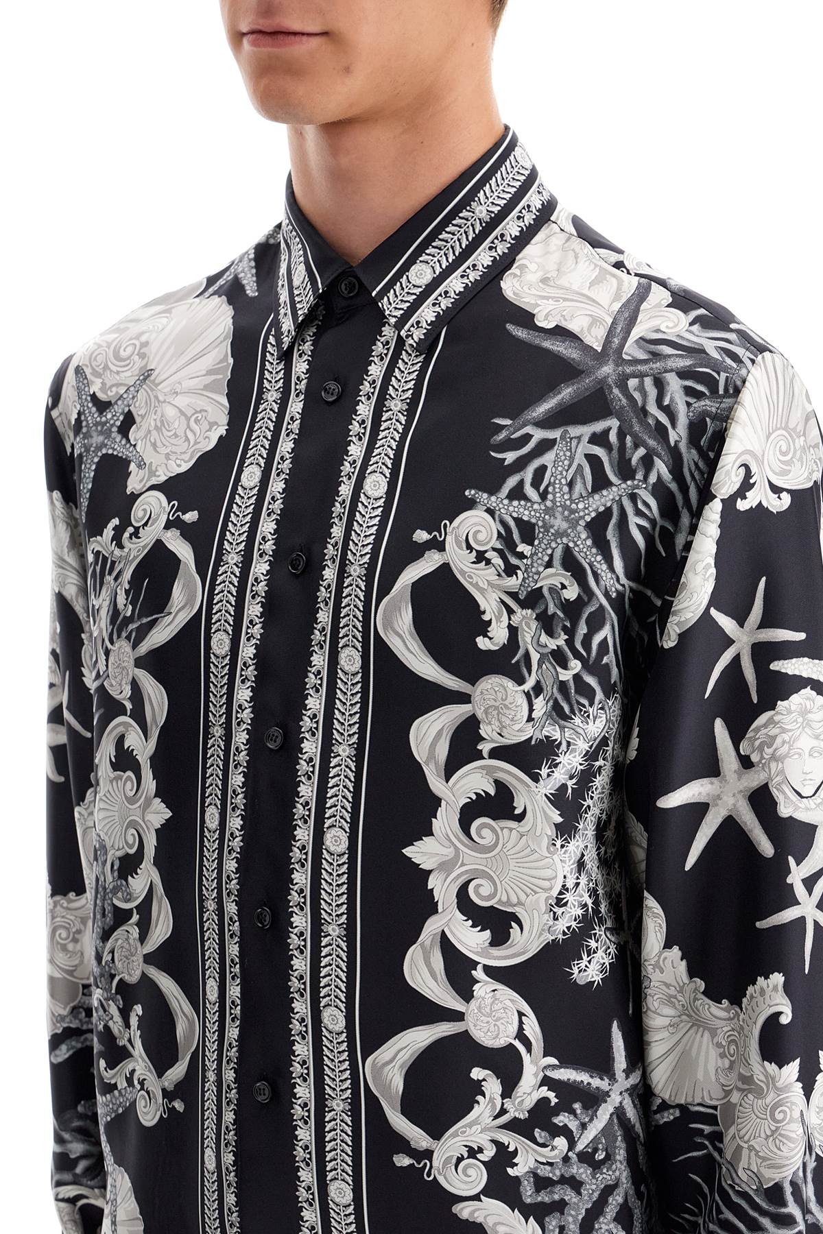 VERSACE Baroque Ocean Silk Long Sleeve Shirt