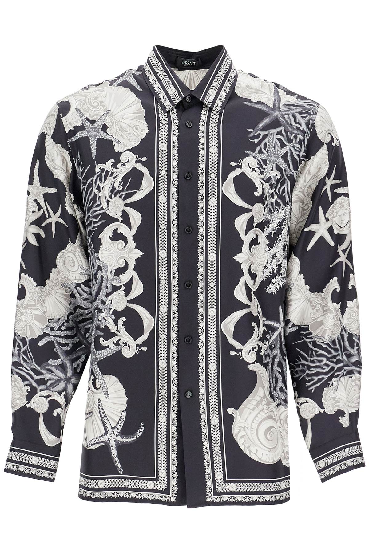 VERSACE Baroque Ocean Silk Long Sleeve Shirt