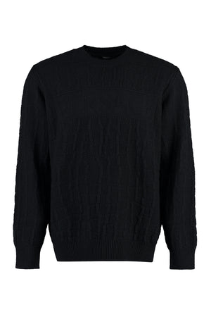 VERSACE Black Men's Wool Sweater with Ribbed Knit Edges for FW23