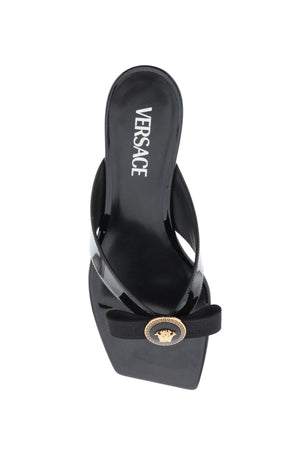 VERSACE Satin Ribbon Thong Sandals - Black