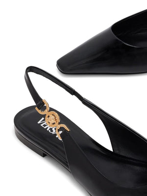 VERSACE Stunning Black Medusa Plaque Slingback Ballerina Flats for Women