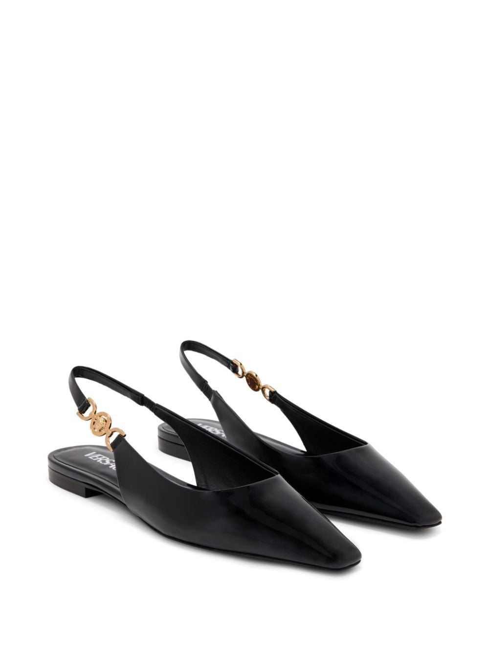 VERSACE Stunning Black Medusa Plaque Slingback Ballerina Flats for Women