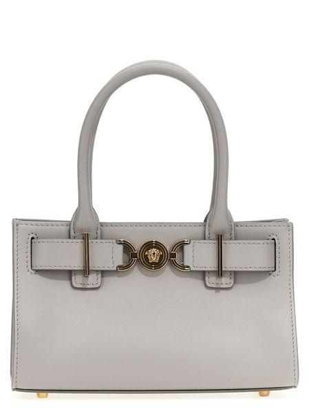 VERSACE Chic Pearl Grey Calf Leather Mini Tote Bag for Women - FW24