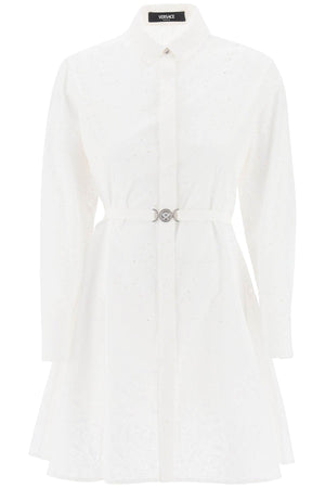 VERSACE White Textured Sangallo Mini Dress