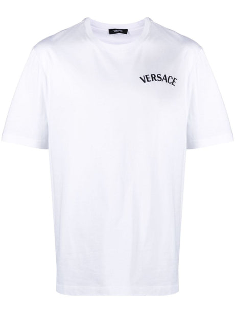 VERSACE Men's Ribbed White Cotton T-Shirt for SS24