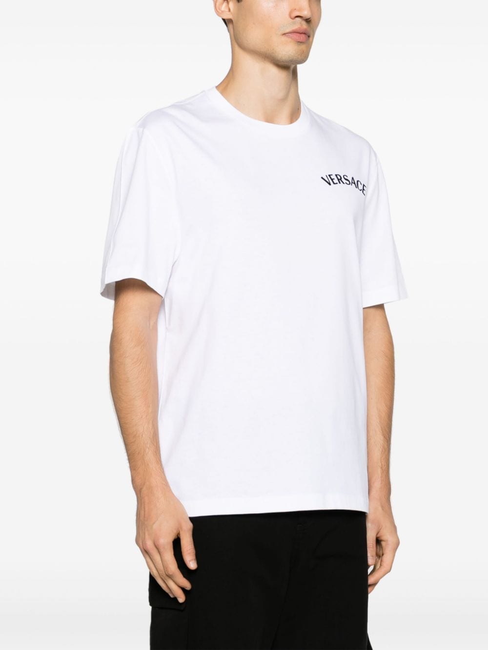 VERSACE Men's Ribbed White Cotton T-Shirt for SS24