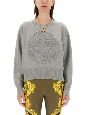 VERSACE Wool Blend Medusa Sweater - Regular Fit, Size 40