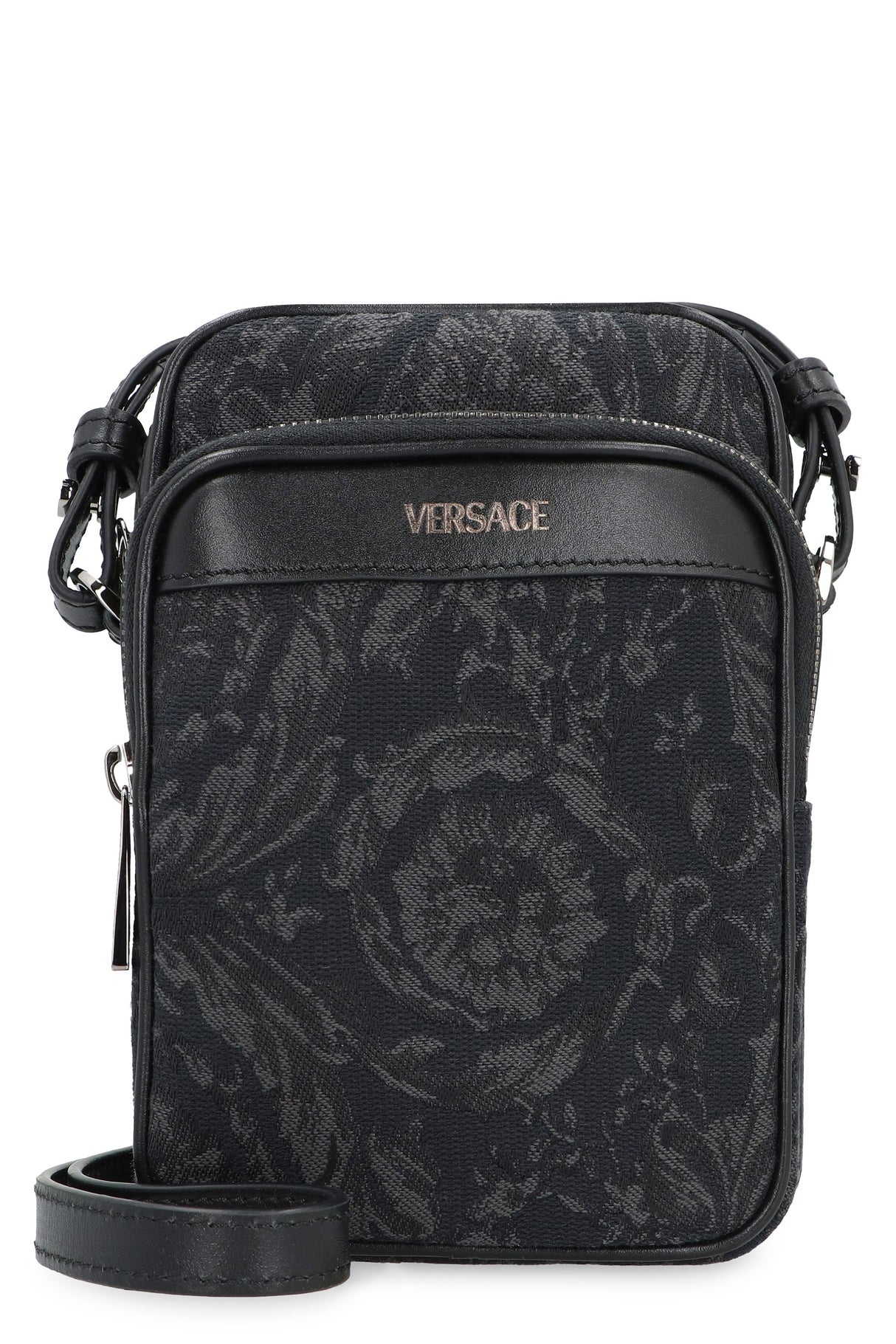 VERSACE Black Canvas and Leather Crossbody Handbag for Men