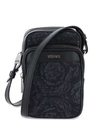 VERSACE Black Canvas and Leather Crossbody Handbag for Men