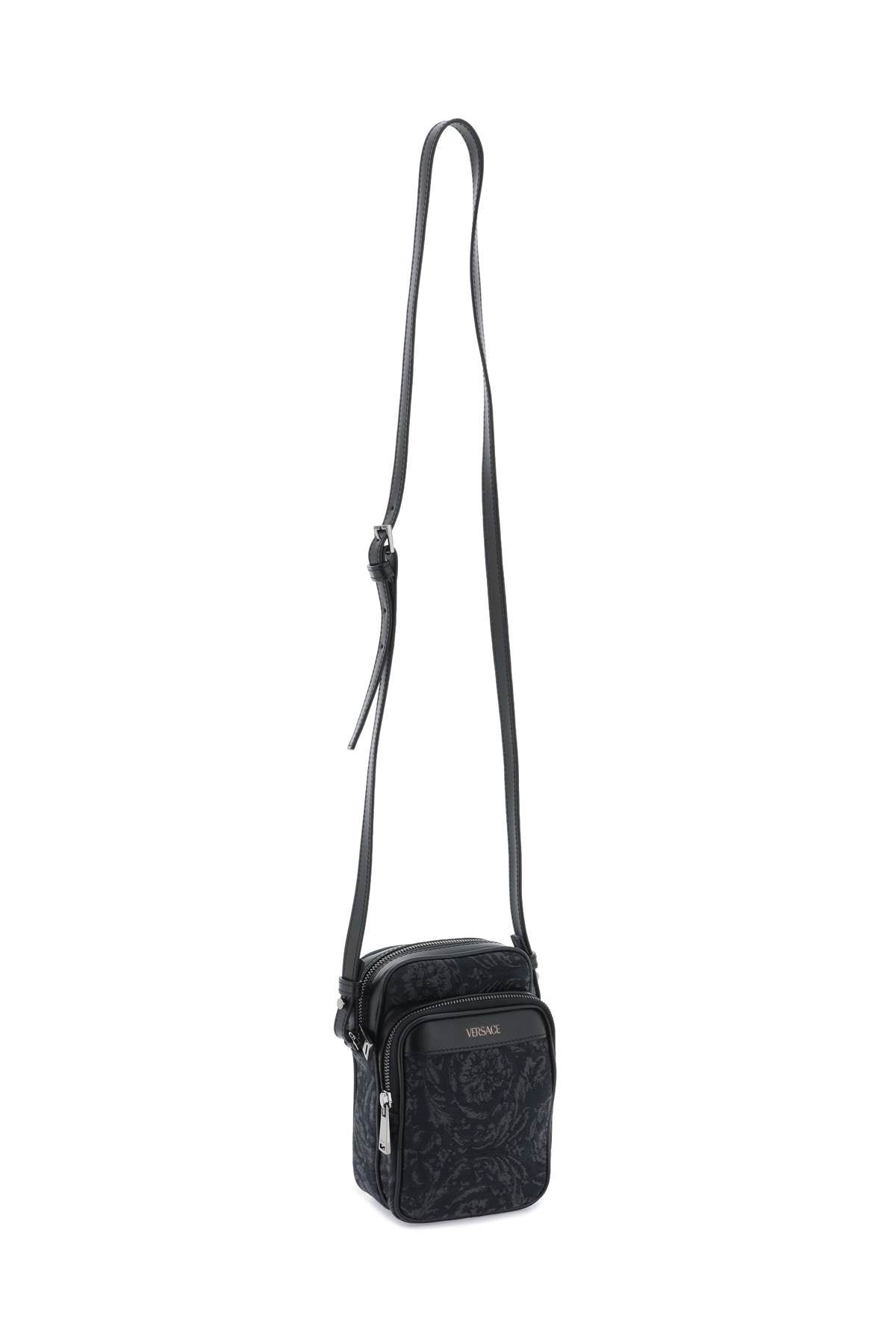 VERSACE Black Canvas and Leather Crossbody Handbag for Men