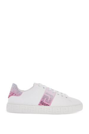 VERSACE Crystal-Studded Eco-Leather Sneakers for Women