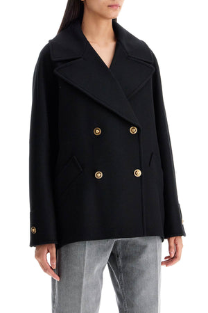 VERSACE Elegant Double-Breasted Wool Blend Cocoon Jacket