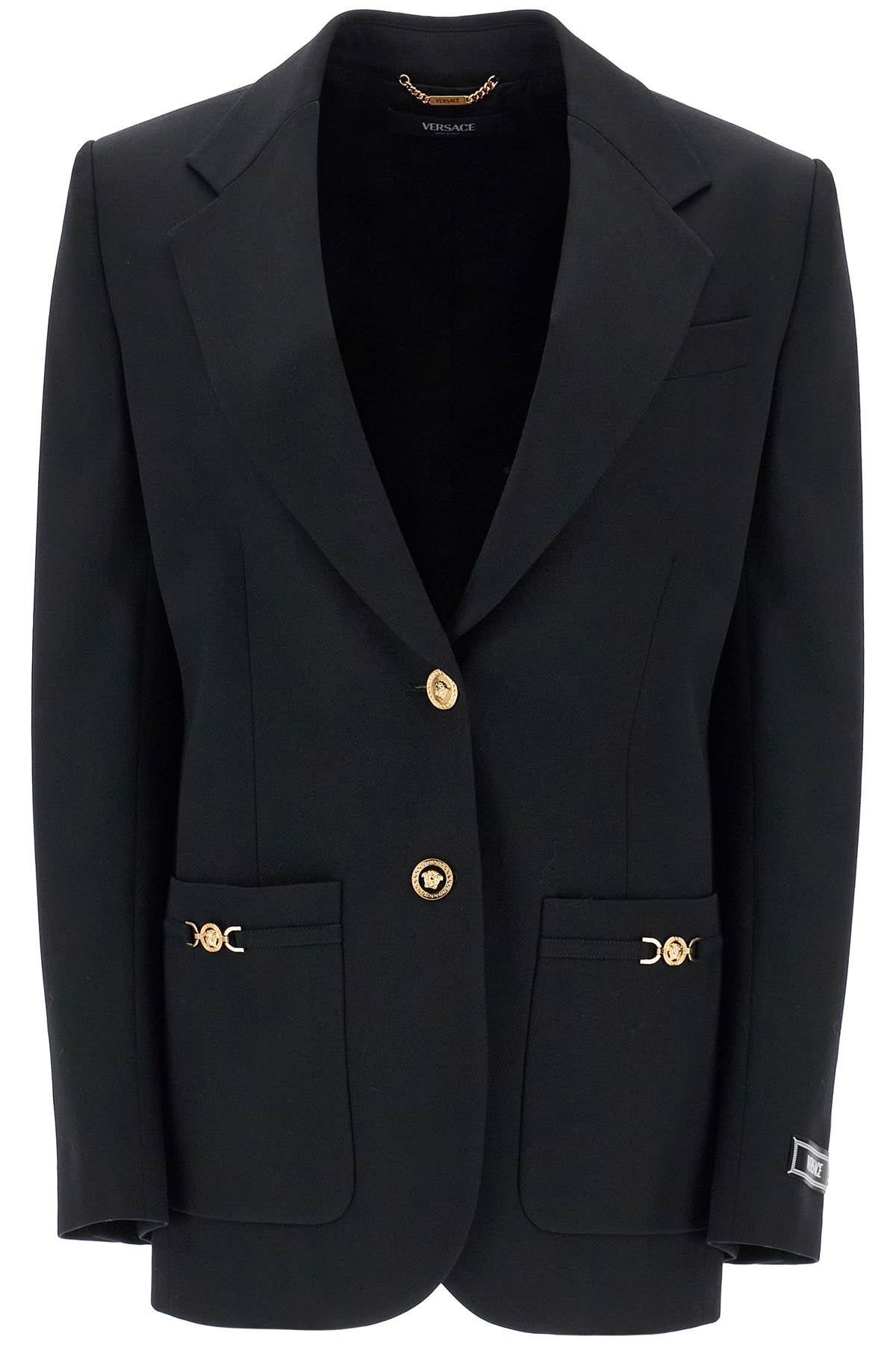 VERSACE Elegant Stretch Wool Blazer with Medusa Accents