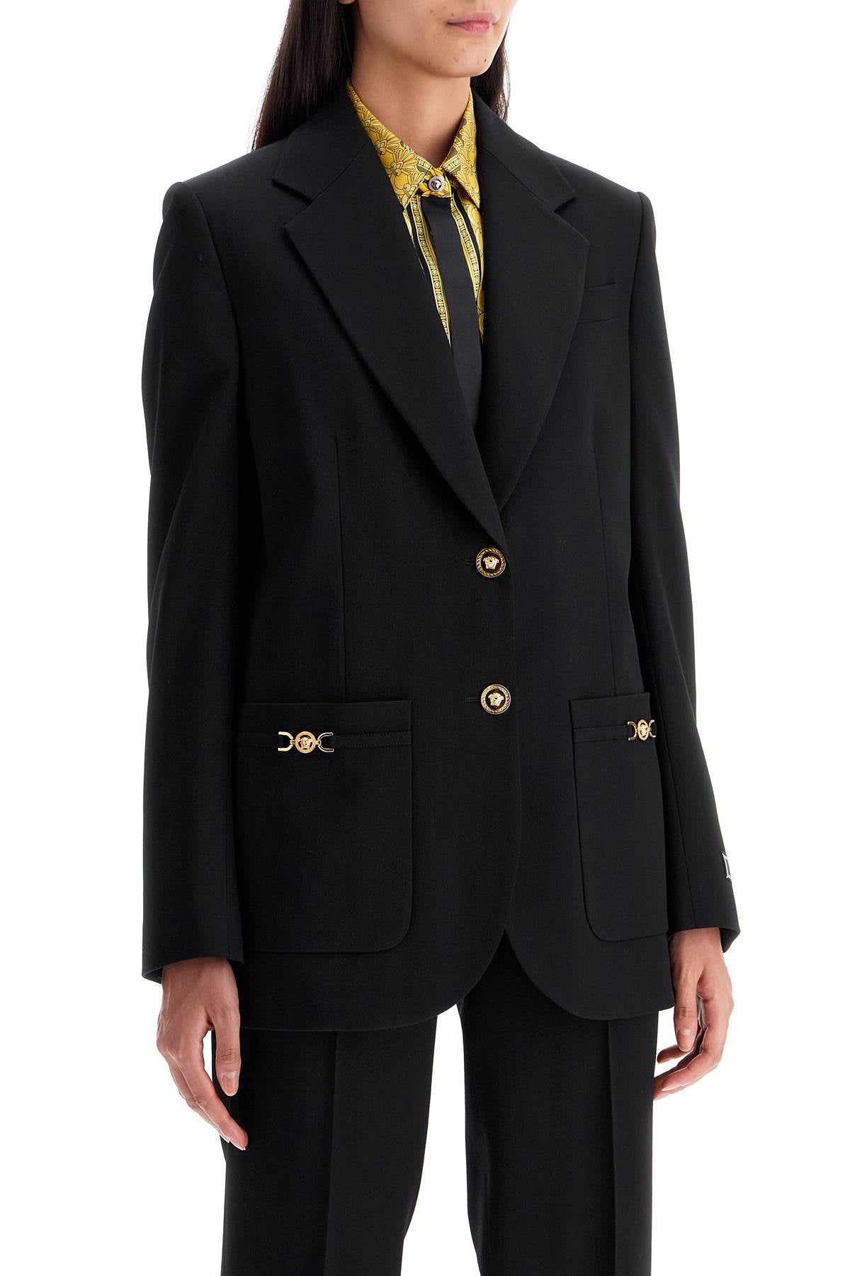 VERSACE Elegant Stretch Wool Blazer with Medusa Accents