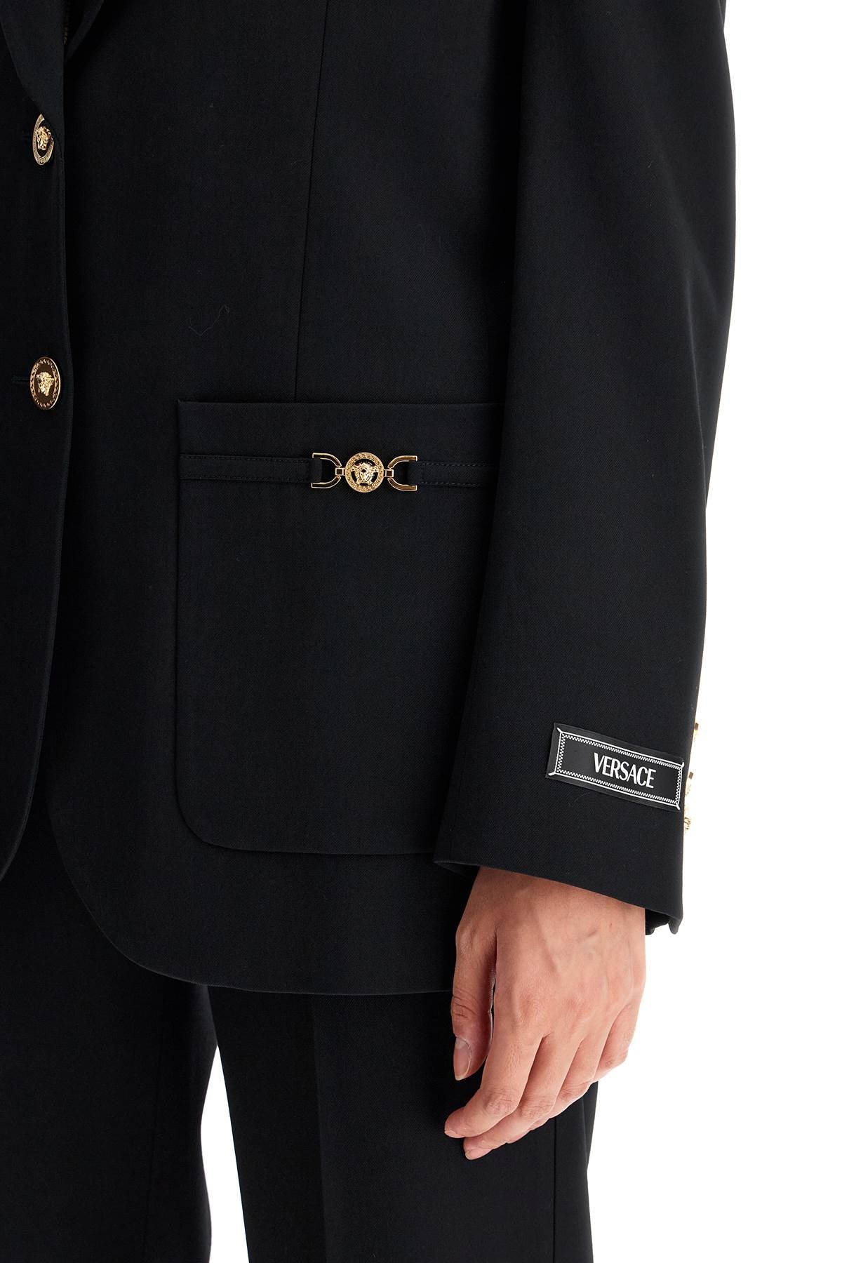 VERSACE Elegant Stretch Wool Blazer with Medusa Accents