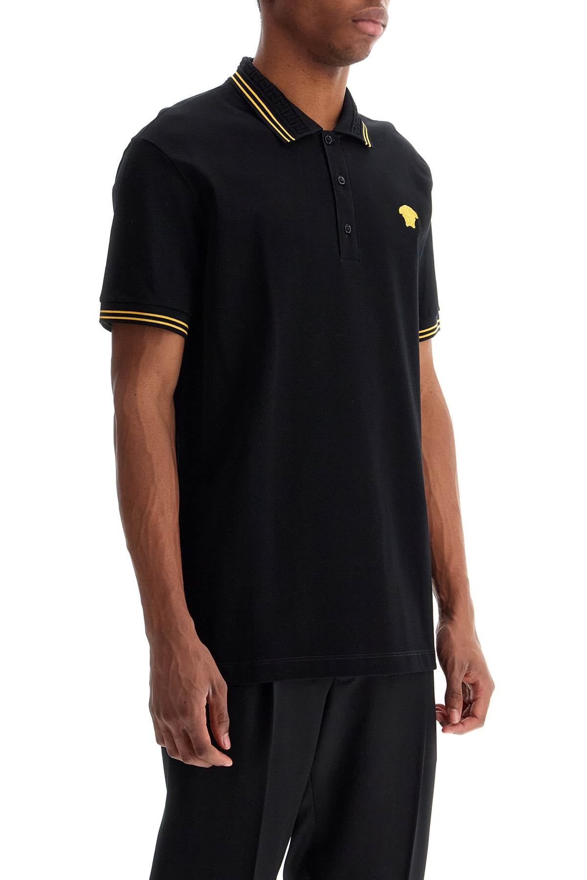 VERSACE Elegant Medusa Cotton Polo with Jacquard Collar, Size L