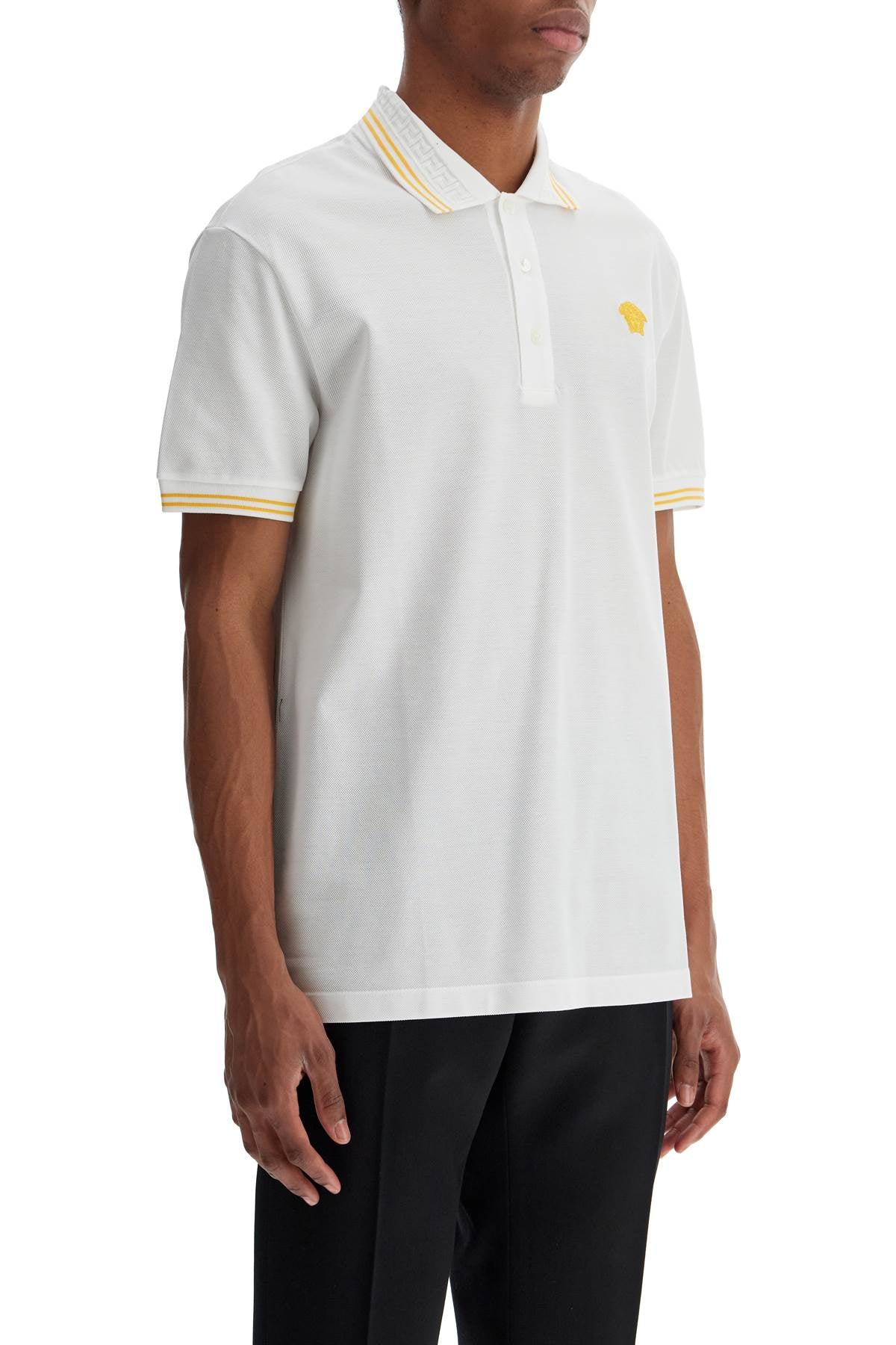 VERSACE Elegant Medusa Cotton Polo with Jacquard Collar, Size L