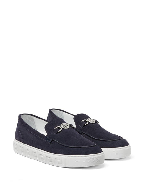 VERSACE Navy Palm Luxury Suede Moccasin