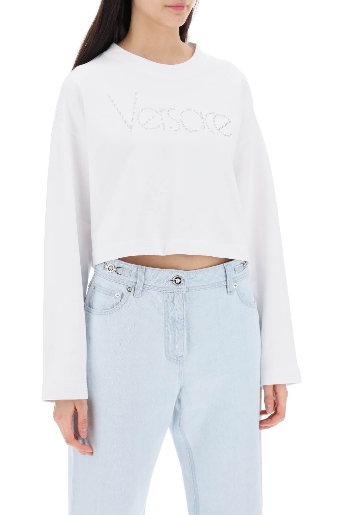 VERSACE 1978 Re-Edition Rhinestone Cropped Sweatshirt for Women