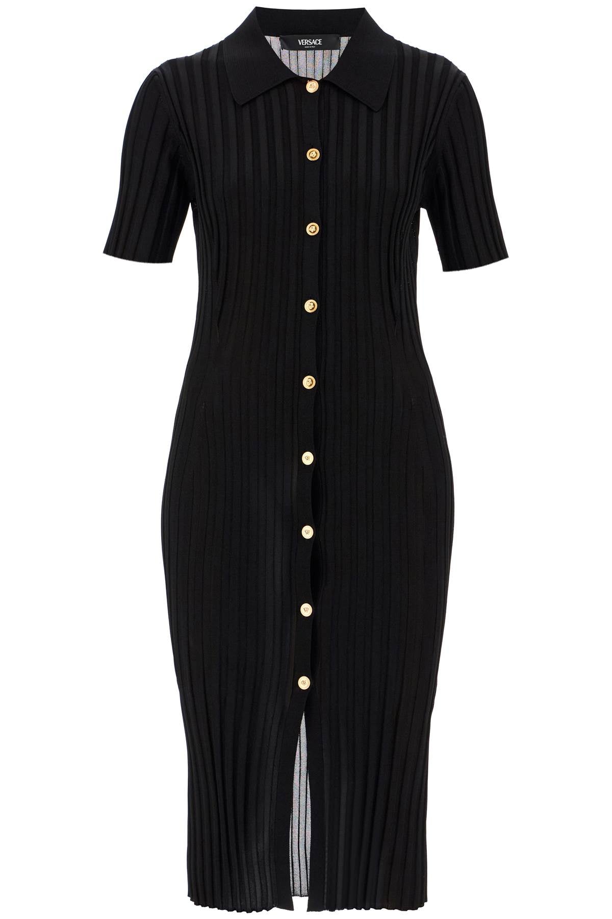 VERSACE Elegant Fitted Midi Dress with Medusa Accents