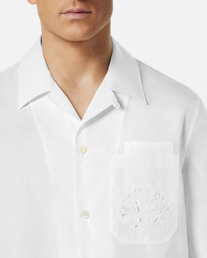 VERSACE Men's Festive Coastal Print Cotton Shirt