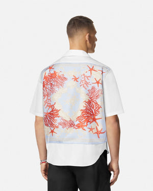 VERSACE Men's Festive Coastal Print Cotton Shirt