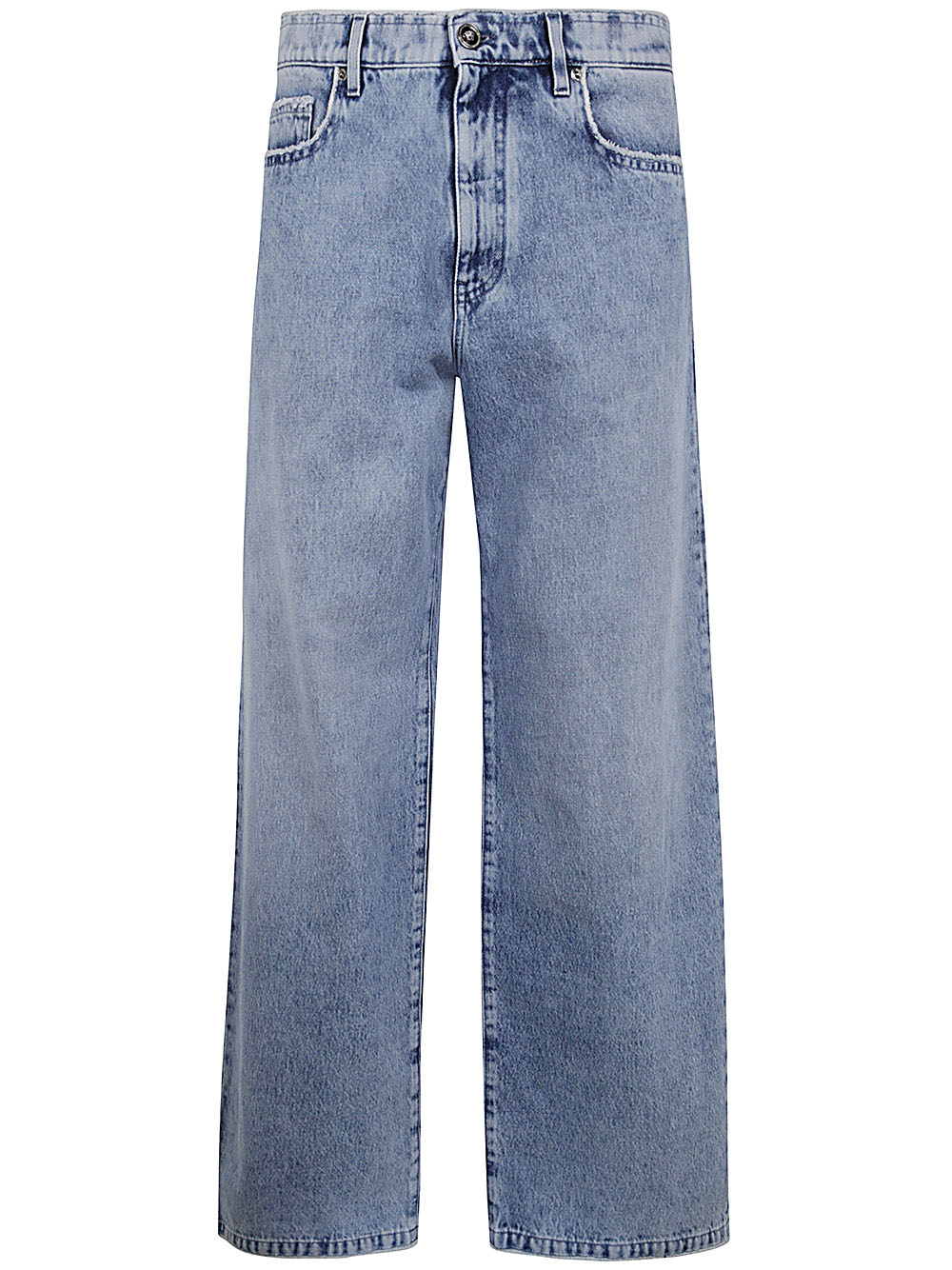 VERSACE Men's Denim Blue Raw Cut Pants - Stone Wash Finish