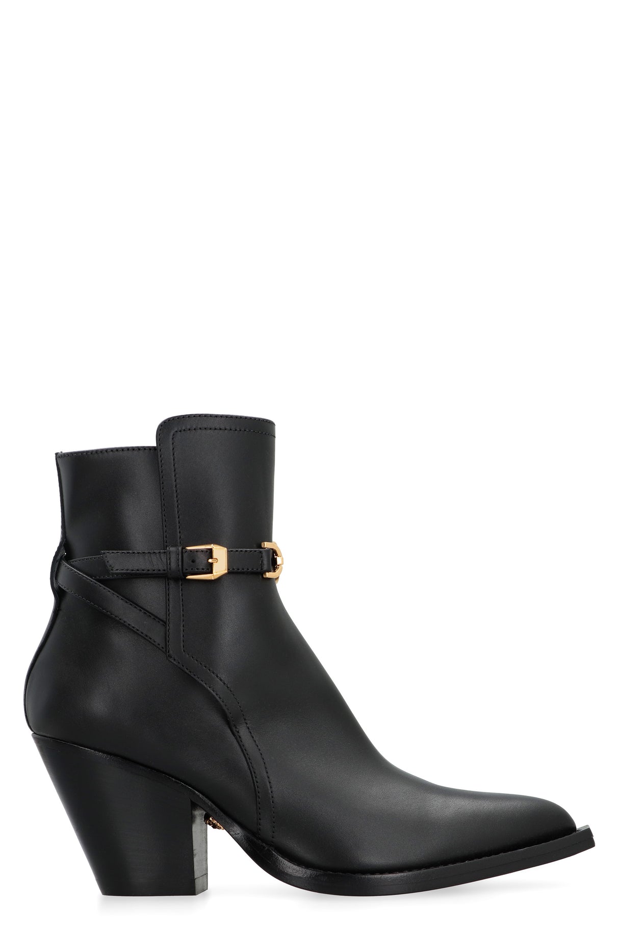 VERSACE Luxe Pointed-Toe Leather Ankle Boots