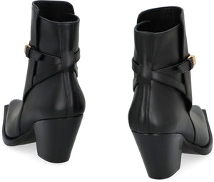 VERSACE Luxe Pointed-Toe Leather Ankle Boots