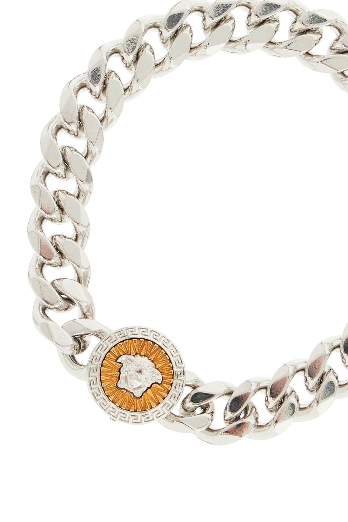 VERSACE Elegant Silver Chain Bracelet with Medusa Charm - Size M