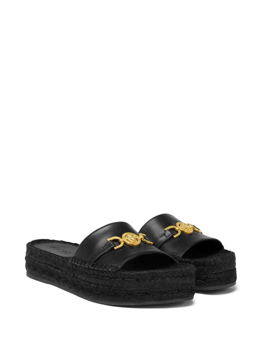 VERSACE Elegant Black Calf Leather Flat Sandals