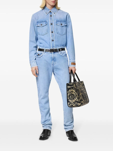 VERSACE Raw Cut Light Blue Denim Pants