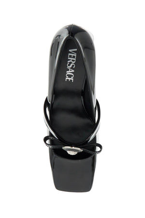 VERSACE Square Toe Patent Leather Pumps with Decorative Bow