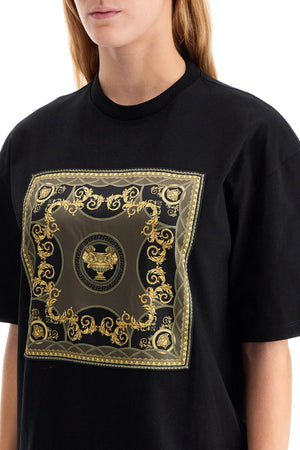 VERSACE Oversized Cotton T-Shirt with Scarf-Style Print