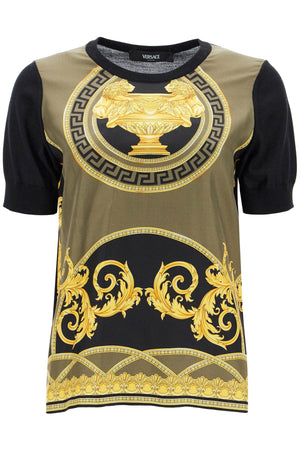 VERSACE Lightweight Crew Neck T-Shirt with Coupe des Dieux Print - Women's Size 40