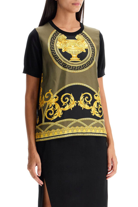 VERSACE Lightweight Crew Neck T-Shirt with Coupe des Dieux Print - Women's Size 40