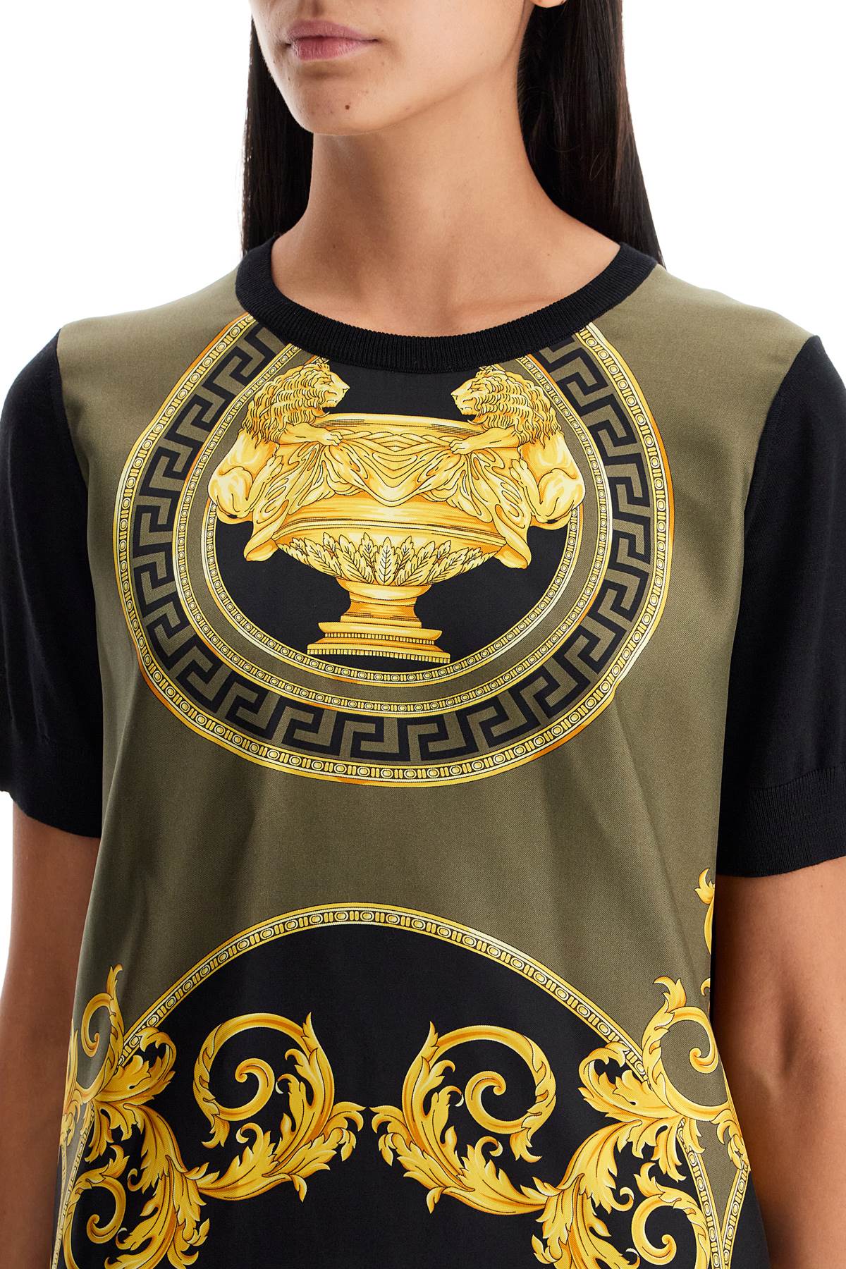 VERSACE Lightweight Crew Neck T-Shirt with Coupe des Dieux Print - Women's Size 40