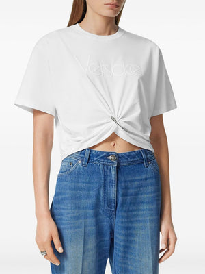 VERSACE Chic Safety Pin Cropped T-Shirt